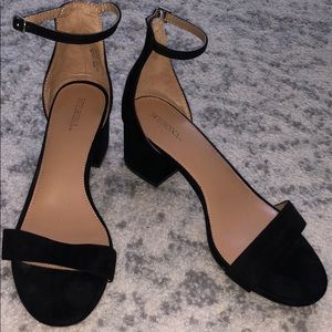 Black suede block heel sandals